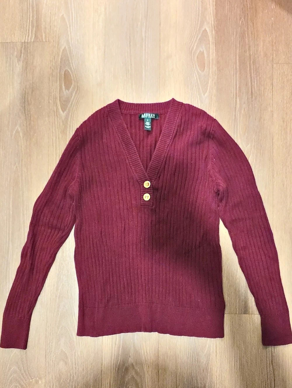 Lauren Ralph Lauren V-Neck Sweater Size L Burgundy